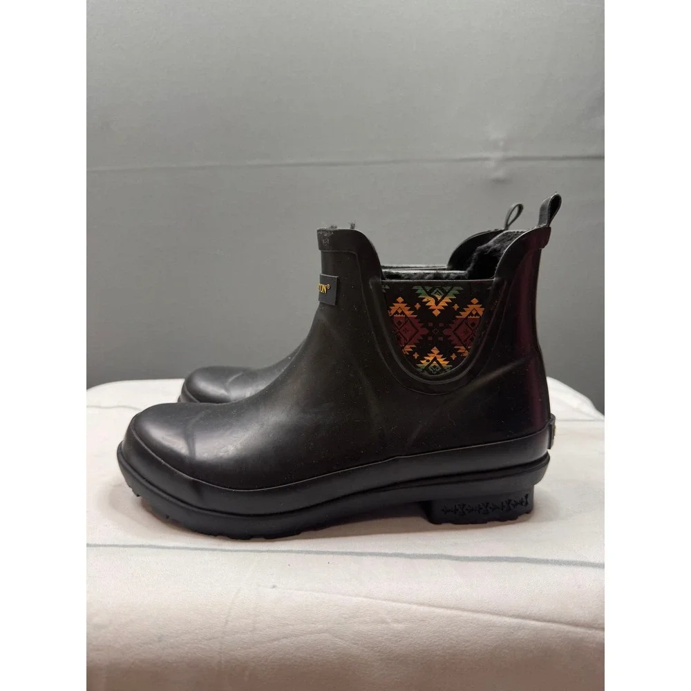 Pendleton Rain Boots Women Black Faux Fur Lined Southwestern Chelsea US 6